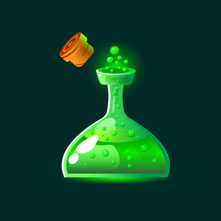 Chemical flask with green liquid. Vector illustration.のイラスト素材