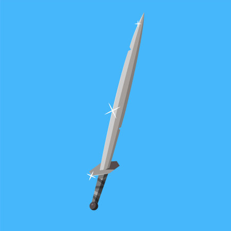 Sword isolated on blue background. Medieval weapon. Flat vector illustration.のイラスト素材