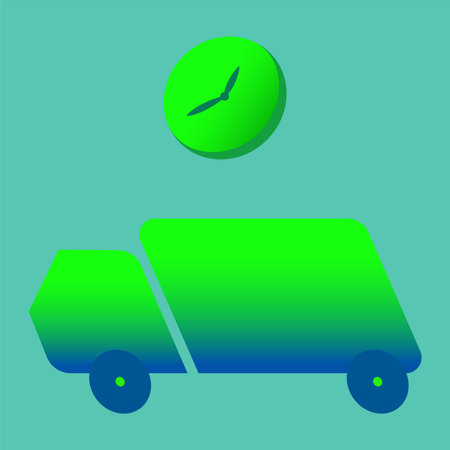 Truck and clock. Green icon on a blue background. Vector illustrationのイラスト素材