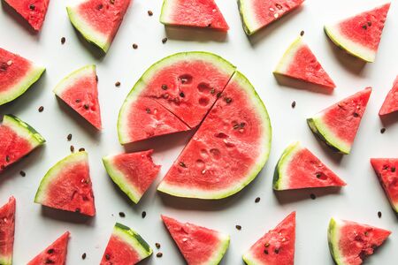Watermelon pattern. Red watermelon on white background. Summer concept.の写真素材