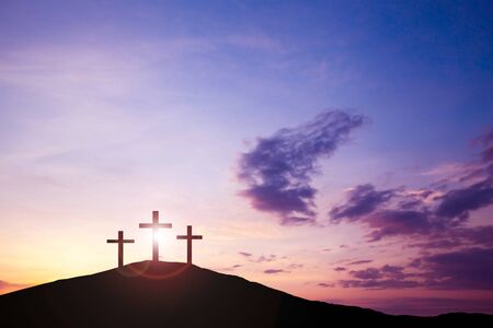 The cross on the hill, Jesus Christ of truth from the Bible. Easter Holiday, Religion. Salvation of sins, sacrifice.の写真素材