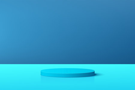 Abstract pastel blue 3D cylinder podium with blue minimal wall scene for cosmetic product display. Vector geometric rendering platform design. Stage for promotion display.のイラスト素材