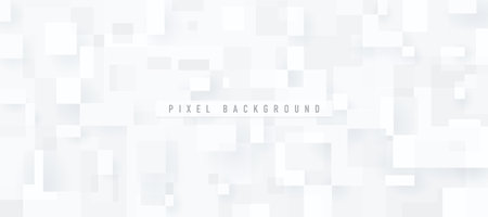 Modern technology white and grey square background. Pixel pattern texture. Abstract geometric silver color overlapping layered futuristic style with copy space. Vector illustrationのイラスト素材