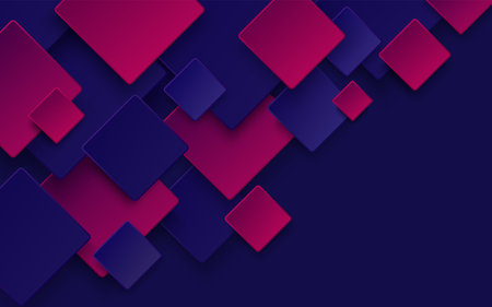 Modern dark blue and pink, purple color square overlap pattern on background with shadow. Abstract trendy color geometric shape with copy space. Futuristic and technology concept.のイラスト素材