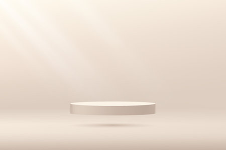 Cream color pedestal floating on air, spotlight. Bright beige color wall scene. Luxury and elegant style. Abstract room concept. Vector rendering 3d shape for Product display.のイラスト素材