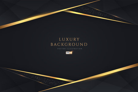 Abstract geometric overlapping on black background with glitter and golden lines glowing dots golden combinations. Modern luxury and elegant design with copy space. Vector EPS10のイラスト素材