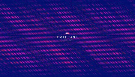 Abstract dynamic pink, red, purple random dotted pattern on dark blue background. Simple modern texture halftone style. Futuristic technology design. Vector illustrationのイラスト素材