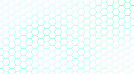 Abstract white hexagon pattern on green and blue neon light background technology style. Modern...