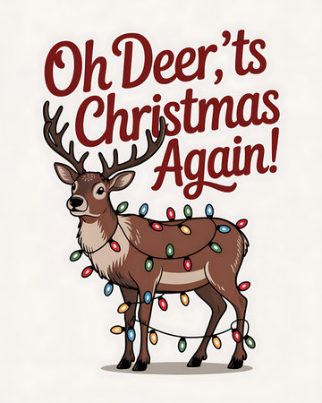 Christmas and New Year greeting card with reindeer. Vector illustration.の素材