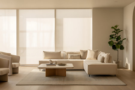 Modern living room interior design with sofa and coffee table. 3d renderの素材