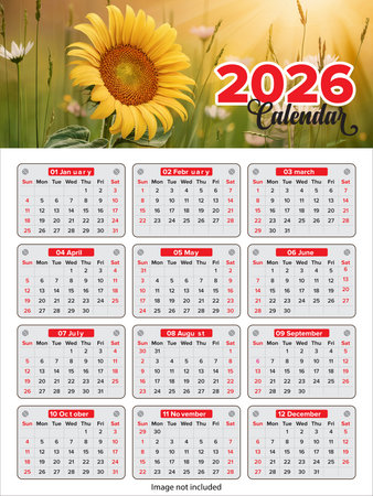 Calendar for 2016 with sunflowers on the meadow.の素材