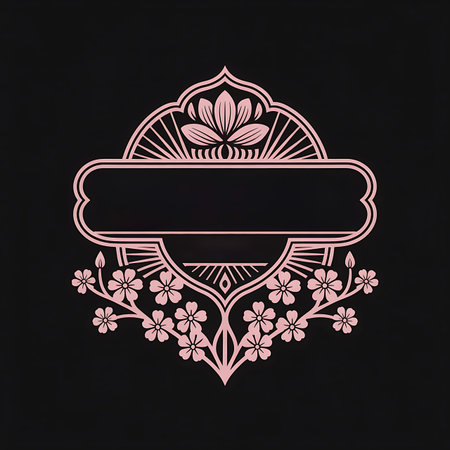 Vintage label with floral elements. Vector illustration on black background.の素材
