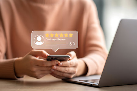 Customer review, Customer feedback, Business and technology concept. Customer service and reputation ranking.の素材