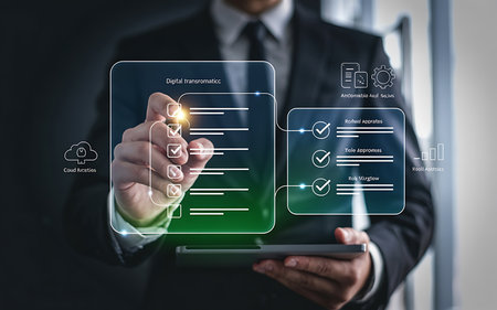 businessman working with mobile phone and cloud computing diagram on virtual screenの素材