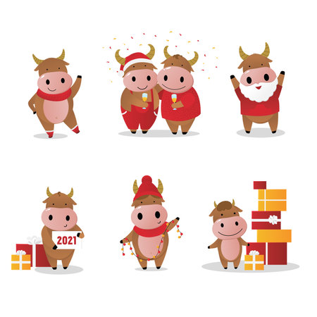 banner design, new years, new years character bull animal baby illustrationのイラスト素材