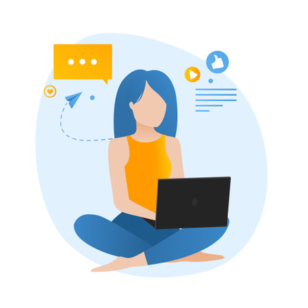 business illustration laptop girlのイラスト素材