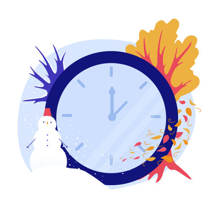 illustration clock time winter summer clock pole spring autumnのイラスト素材