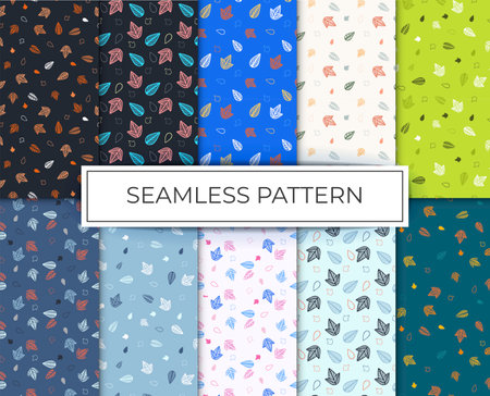 patterns set seamless leaves backgroundのイラスト素材