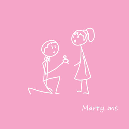 greeting card cute linear drawing illustration marry me loveのイラスト素材