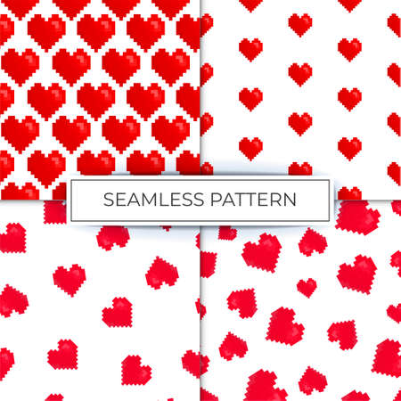 set seamless pattern heart pixel red retro background print