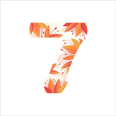 Template text symbol number leaves orange sevenのイラスト素材