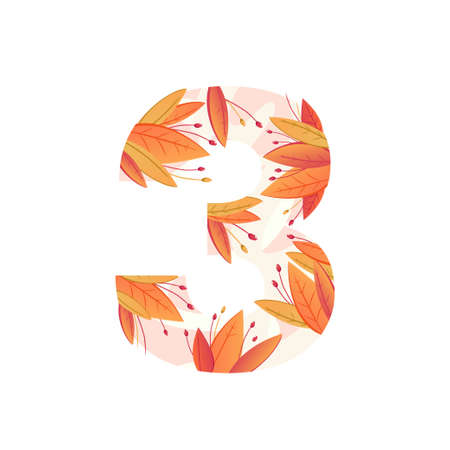 Template text symbol number leaves orange threeのイラスト素材