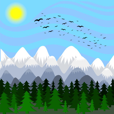 background nature mountains spruce landscapeのイラスト素材