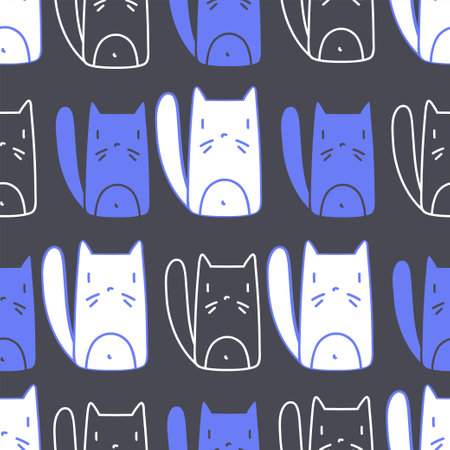 pattern seamless animals cat black and white blueのイラスト素材
