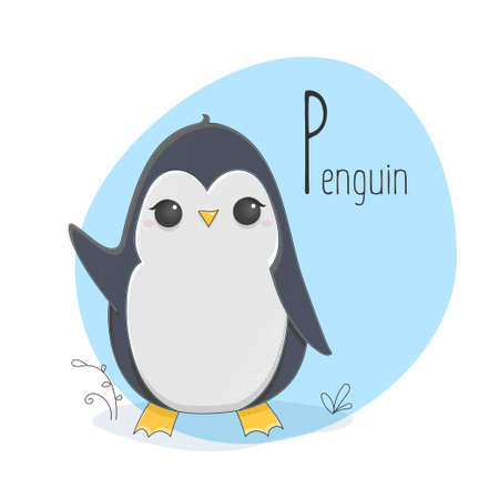 Alphabet letter animals children illustration penguin sketchのイラスト素材