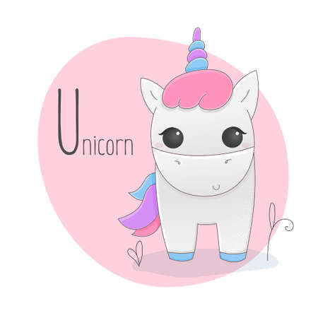 Alphabet letter animals children illustration unicorn sketchのイラスト素材