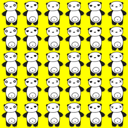 seamless pattern panda yellow background print wallpaperのイラスト素材