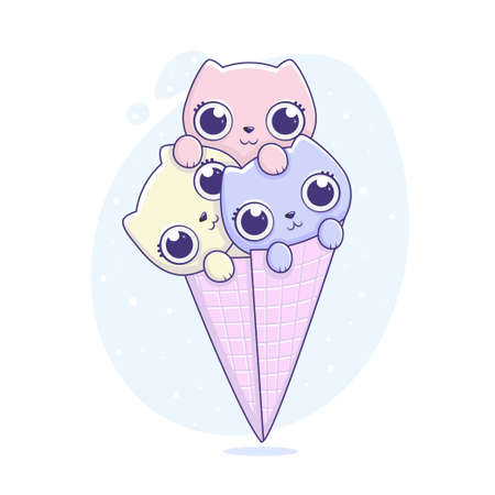 cartoon style illustration bright colors cute cat ice creamのイラスト素材