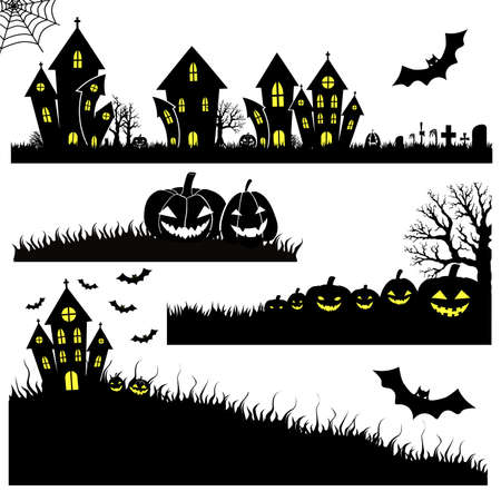 template castle halloween pumpkin fear layout banner cut silhouetteのイラスト素材