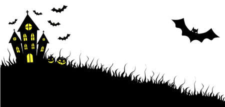template castle halloween pumpkin fear layout banner cut silhouetteのイラスト素材