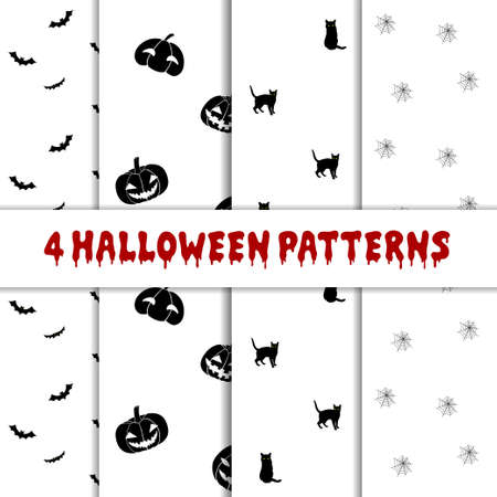 pattern seamless halloween pumpkin black cat bat printのイラスト素材