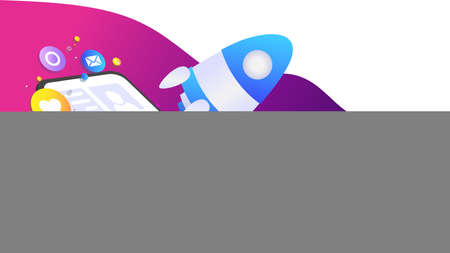 web banner template business phone social media remote work rocket informationのイラスト素材