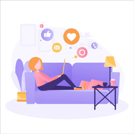 business development courses remote work online remote work freelance technology laptop work at home girlのイラスト素材