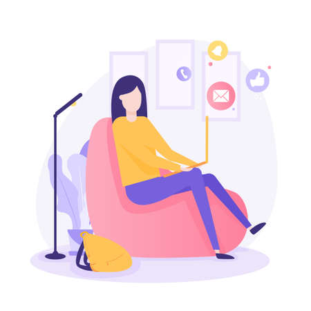 business development courses remote work online remote work freelance technology laptop work at home girlのイラスト素材