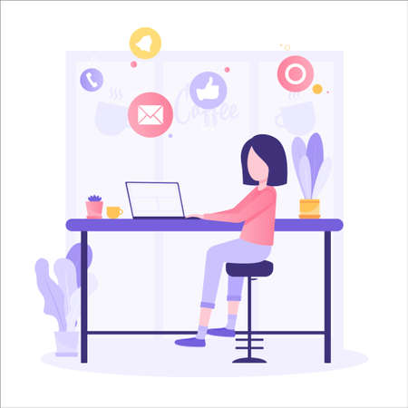 business development courses remote work online remote work freelance technology laptop work at home girlのイラスト素材