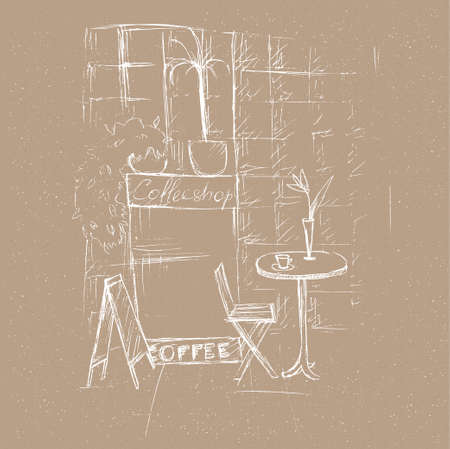 sketch drawn by hand coffee cafe lines textureのイラスト素材