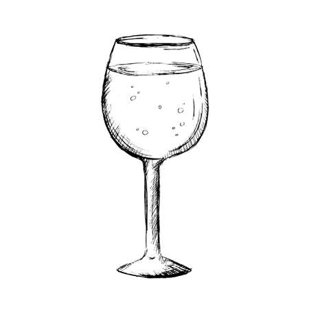 sketch glass hand drawn black and white cocktail sketchのイラスト素材
