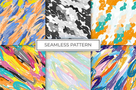 set collection seamless pattern brush strokes pattern spots blobs paint bright print backgroundのイラスト素材