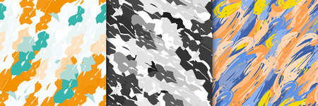 set collection seamless pattern brush strokes pattern spots blobs paint bright print backgroundのイラスト素材