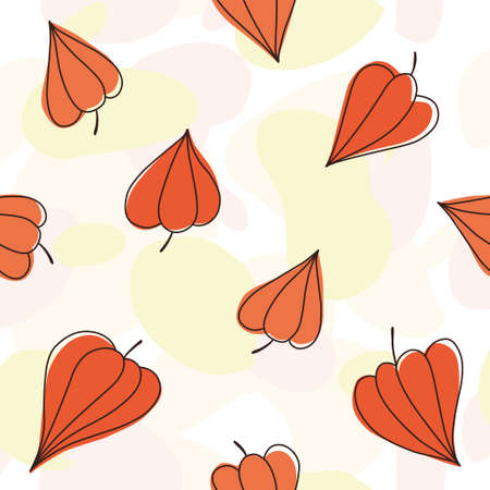 patern seamless physalis flower bright print berry redのイラスト素材