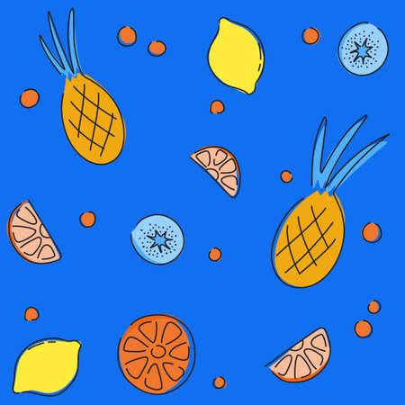 pattern seamless fruit exotic stains lines modern bright design print backgroundのイラスト素材