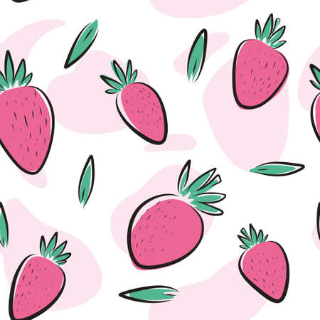 pattern seamless strawberry lines modern bright design spotsのイラスト素材