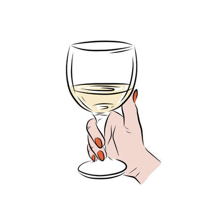 illustration glass in hand line glasses bar menu cafe sketch black and white colorのイラスト素材