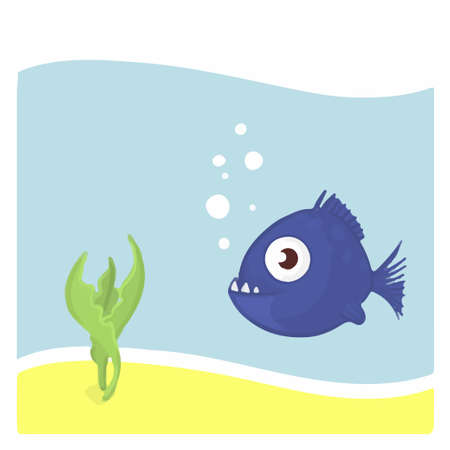 illustration postcard background piranha fish aquarium seaのイラスト素材