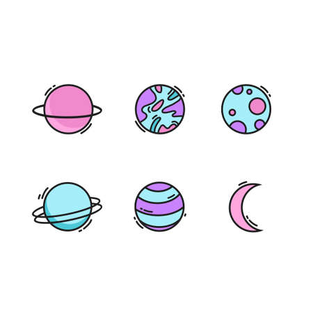 set Planets icons black and white graphics iconsのイラスト素材