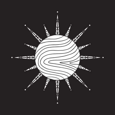 Graphic illustration, Line art openwork white sun, Vector drawings of stars for clothes, etc.のイラスト素材